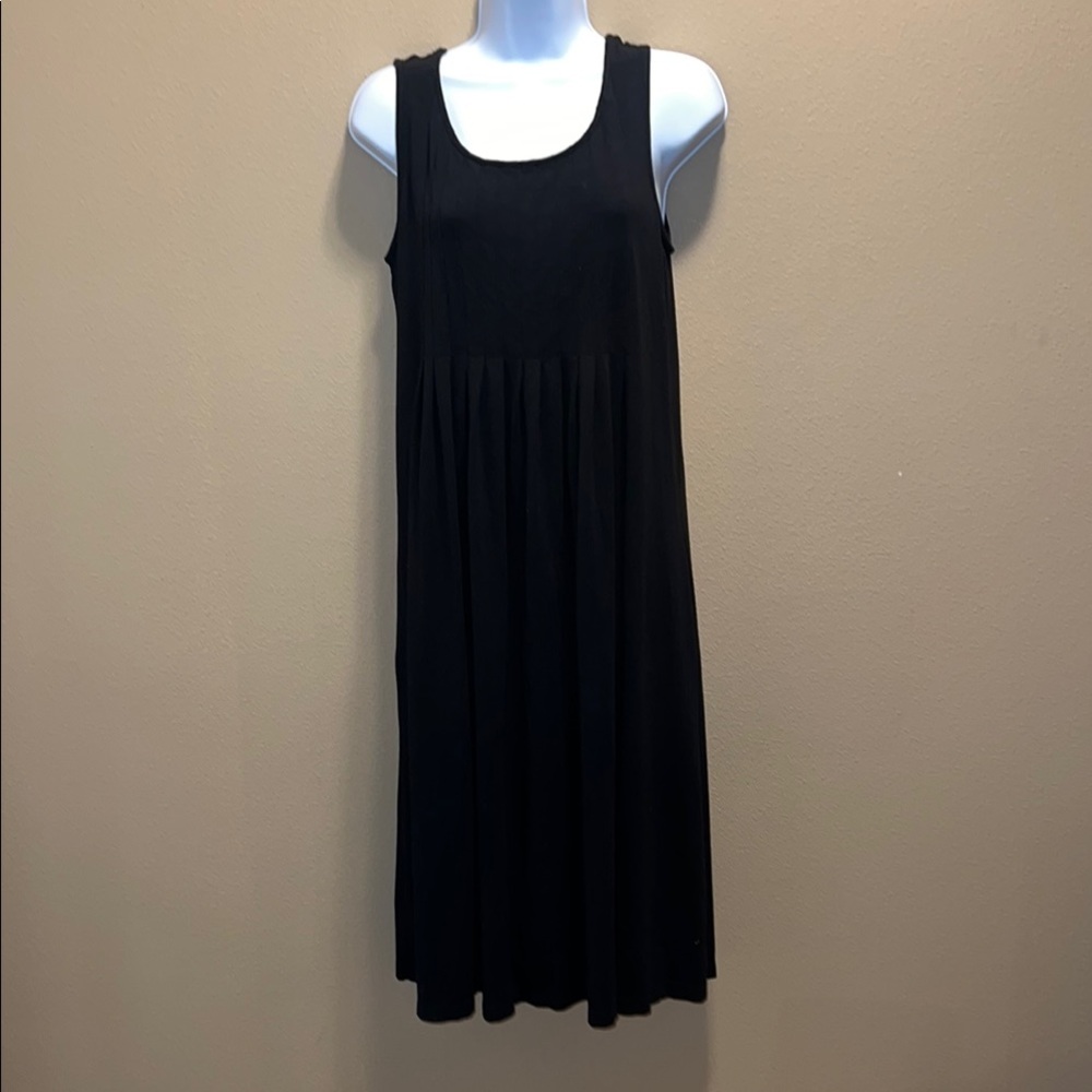 J. Jill Women’s Pleated Scoop Neck Stretch Jersey Knit Black Maxi Dress Petite M